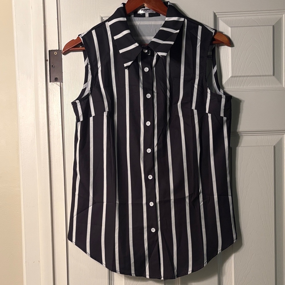 Zeagoo Black and White Striped Button Down Shirt